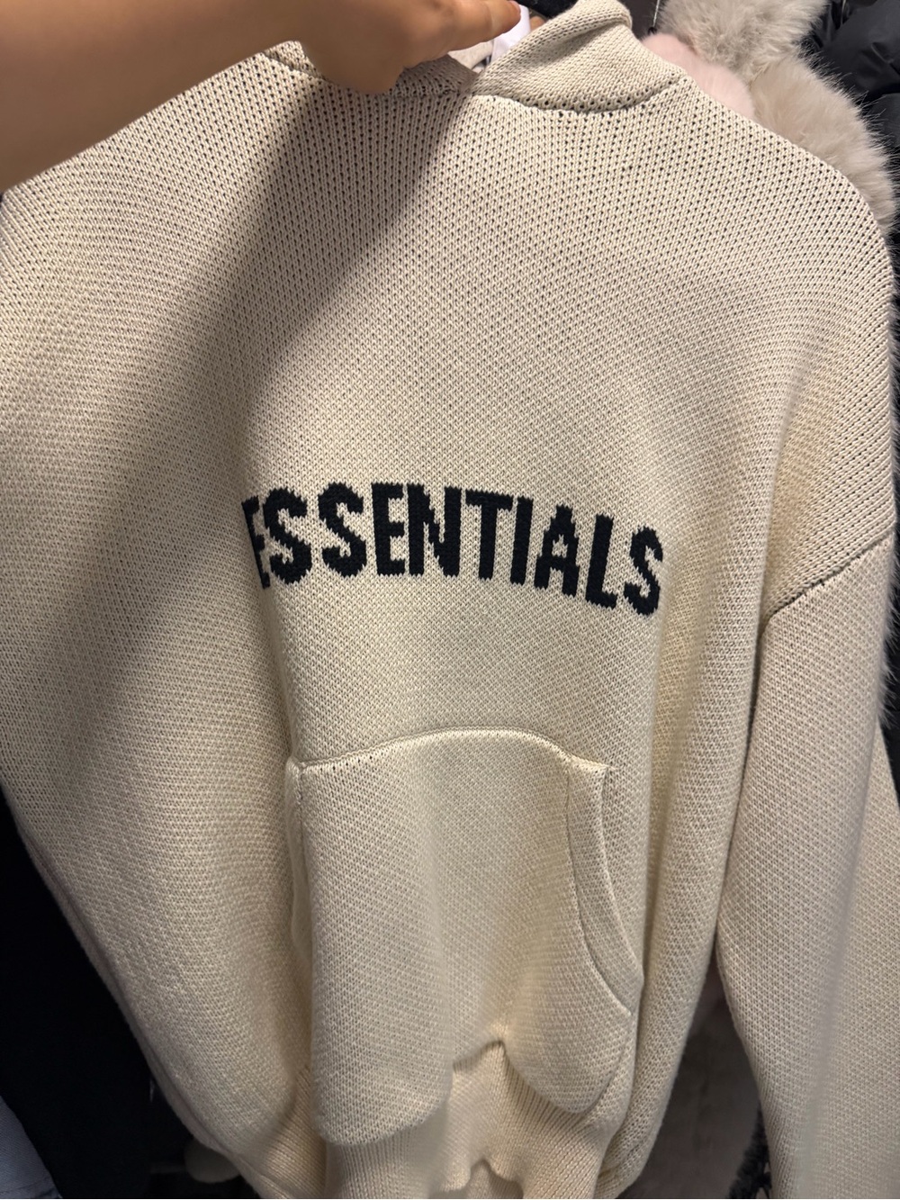 Essentials Cream Crewneck Sweater with Black Logo